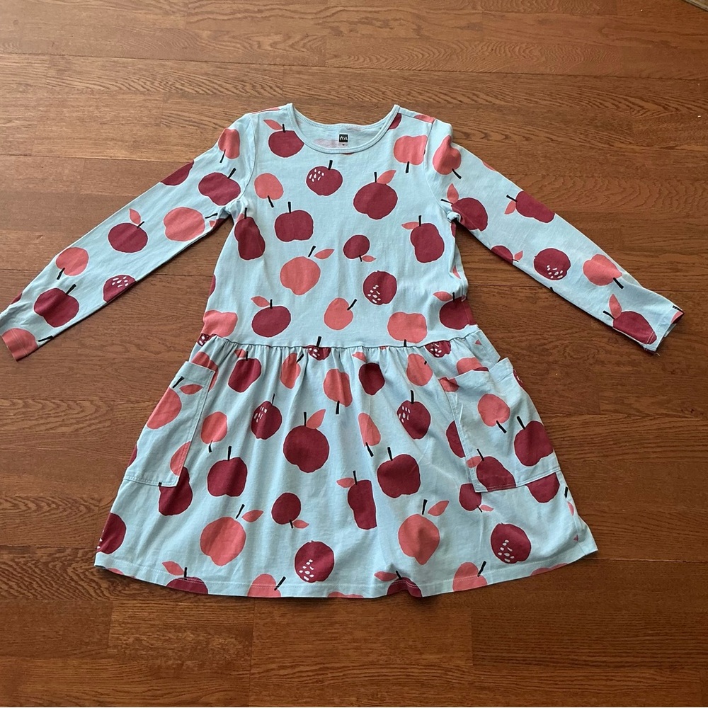 EUC Tea Collection Apple Print Kids Dress size 12Y
